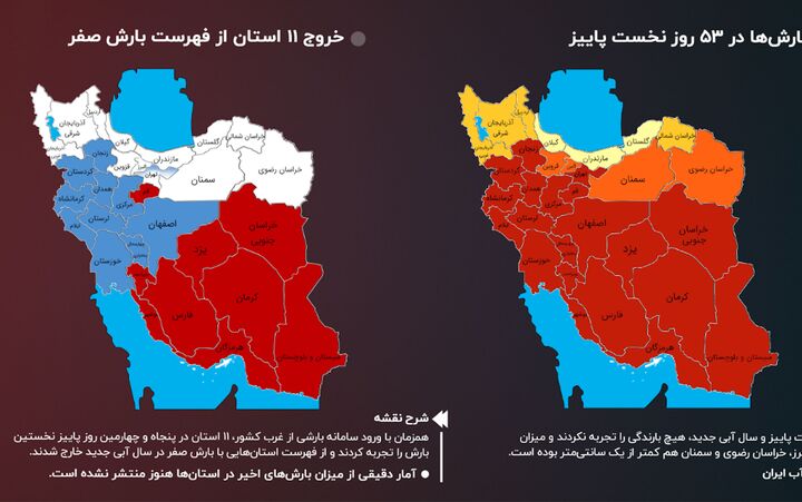 کدام استانها از فهرست بارش صفر خارج شدند؟ کدام استانها از فهرست بارش صفر خارج شدند؟